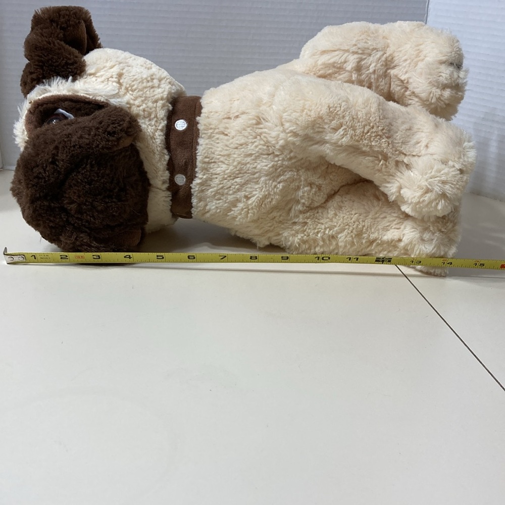 Realistic Pug Dog Plush Companion Soft Cuddly Stuffed Animal Brown Collar 14” - Picture 9 of 9